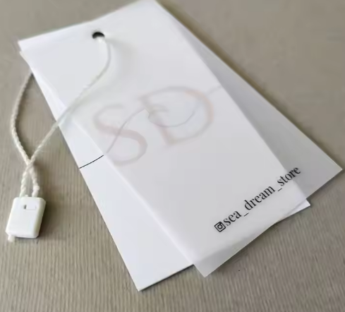 High quality transparent hangtag, plastic PVC hangtag, label hangtag