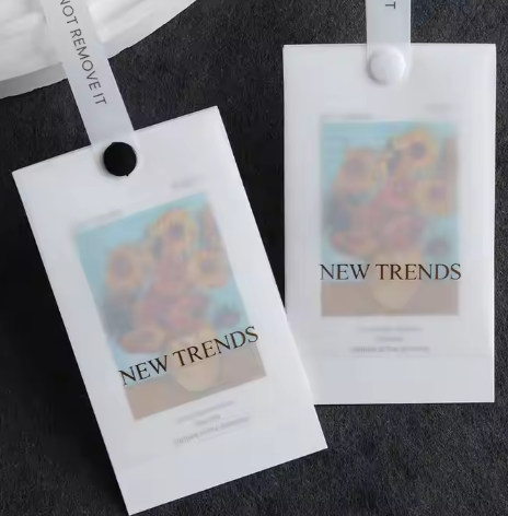 New design labels, colorful transparent hangtags, custom labels, clothing brand hand tags