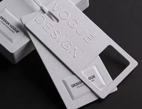 Luxury Recycled Jeans Hanging Paper Label Embossed Custom Printed Hang Tag Cardboard Clothing Hangtag for Clothes Own Logo China