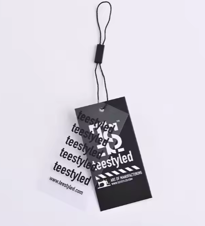 Custom Black Paper Hang Tag Envelop, Garment Luxury Gold Foil Hangtag for Fashion Clothing Trousers 
