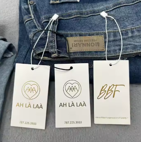 Wholesale Custom Clothing Cloth hang Tag Cotton Garment Swing Tag Fabric Hangtags