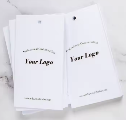 High Quality Custom Clothing Hanging Label Tag Printed Logo White Square Paper Hang Tag for Clothing Brand Hang Tags