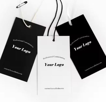 High Quality Custom Clothing Hanging Label Tag Printed Logo White Square Paper Hang Tag for Clothing Brand Hang Tags