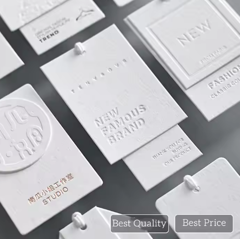 High Quality Custom Clothing Hanging Label Tag Printed Logo White Square Paper Hang Tag for Clothing Brand Hang Tags