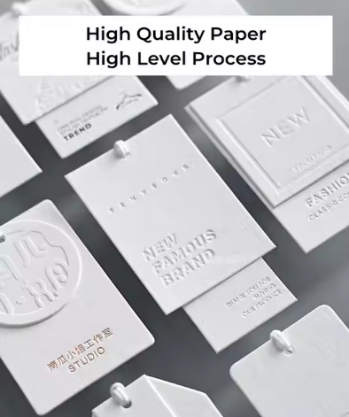 White Card Paper Hangtag New Design Custom Offset Printing Die Cut Logo Hang Tags for Clothing